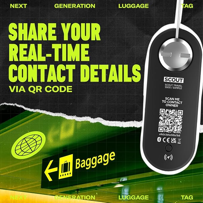 Knog Scout iOS Smart Tag, Tracker & 85d Alarm – Rechargeable Luggage Tag Compatible with iOS App & Apple Find My, Digital Contact Info, Remote Chime, Low Battery Alerts, Water-Resistant, Black