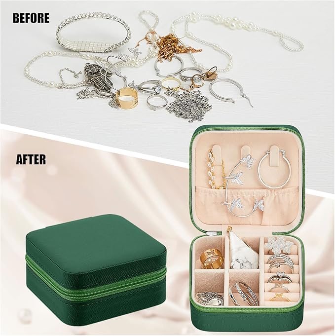 Taiyin 6 Pcs Travel Jewelry Case Box Bridesmaid Gifts Bulk Travel Jewelry Cases Boxes Small Jewels Organizers Mini Accessories Ornaments Storage for Women Girls Wedding Gifts (Green)