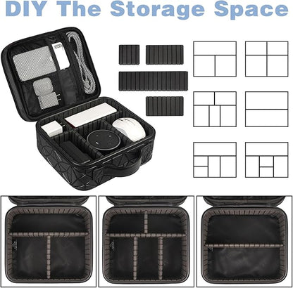 MATEIN Cable Organizer Bag, Waterproof Travel Electronic Storage, Shockproof Portable Double Layer Tech Bags Carrying Case for Cord, Earbuds, Charger, SD Card, DJ Gifts, Black