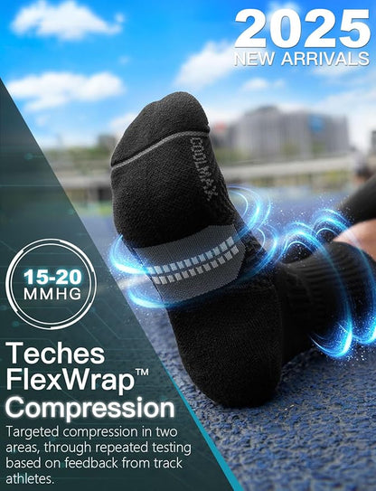 Mens Bamboo Viscose Crew Compression Running Socks Athletic Hiking Cushioned Wicking Anti-Blister Seamless