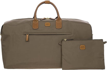 Bric's X-Travel Deluxe Duffle for Men and Women - Lightweight Overnight Carry On Travel Luggage with Tuscan Leather Trim and Sleeve Attachment - Water-Resistant Weekender or Gym-Ready Duffel