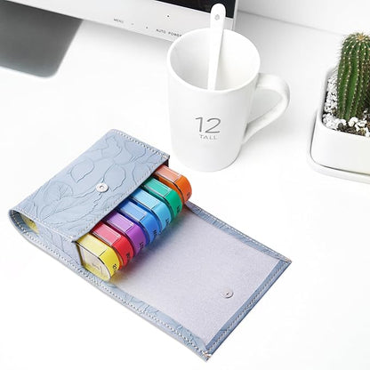 Pill Organizer,LIZIMANDU Weekly Travel Pill Case Box Medication Reminder Daily AM PM, Day Night 7 Compartments,for 4 Times A Day, 7 Days a Week-Includes Leather PU Carrying Case(1-Carved Blue4)