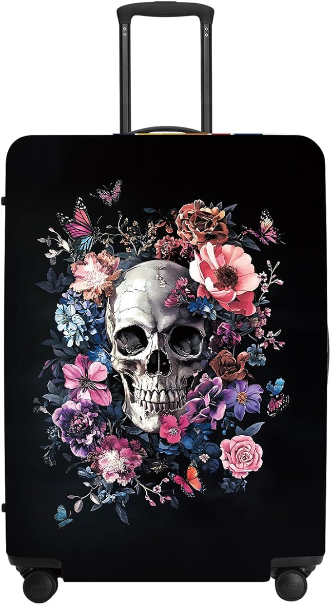 Day of the Dead Luggage Cover, Bohemian Skull & Floral Waterproof Protector, Vibrant Anti-Scratch Design for Suitcases
