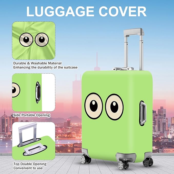 ANNA QUEEN Funny Cartoon Eyes Luggage Cover, Green and Teal Suitcase Protector with Big Eyes Design, Travel Suitcase Cover for 28-30 Inch Luggage, Stretchable & Washable Spandex Travel Accessories