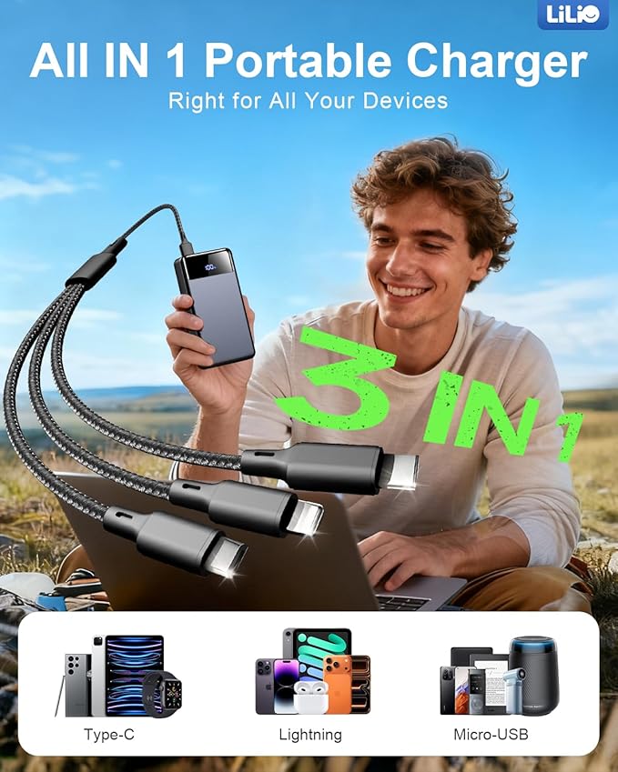 LILIO Portable Charger Power Bank，60,000mAh Battery Pack, 22.5W Power Bank Fast Charging with USB Cable, Phone Charger for iPhone 17/16/15/14/13 All Series/Samsung/Android, Camping Essentials, Grey