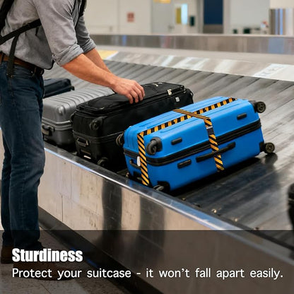 Nuxovilar Luggage Straps of 2 Set Black & Yellow Diagonal Stripes Pattern, 1.96x90.5 inches - Luggage Straps for Suitcases, Fit for Adventure Trips, Outdoor Travel, Daily Commute