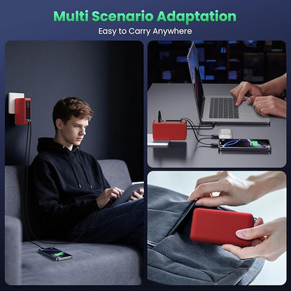 120W USB C Charger Block with 2 Built-in Retractable Cables,4-in-1 GaN IV Foldable Plug Wall Charger Fast Charging Station,PD 65W Laptop Adapter for MacBook/iPad,iPhone 17/16/15/14,Galaxy,Android-Red