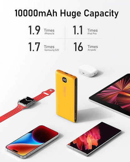 VEEKTOMX Portable Charger with Built in Cables 10000mAh, Power Bank for iPhone with Wall Plug, Travel Essential Fast Charging USB C Slim External Battery Pack for iPhone 17/16/15, Samsung, iPad, etc