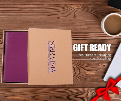 STAR VISTA Albatross Leather Travel Passport Holder, Minimalist Design, Calfskin Leather Case for Women and Men - Slim Passport Wallet, Bifold, RFID Blocking, Violet