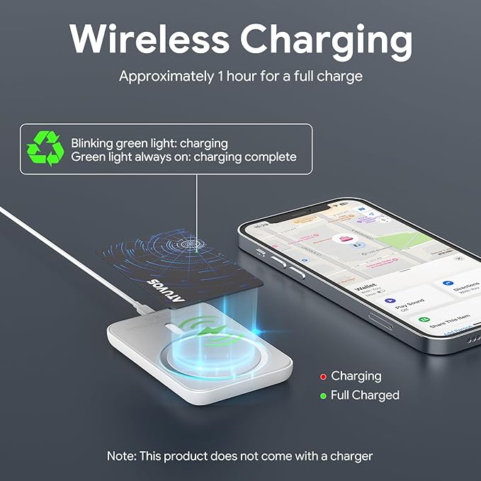 ATUVOS Dual System Air Card Tag Pro 1 Pack, Rechargeable Wallet Tracker Work with Android Google Find Hub or iOS Apple Find My APP (Huawei not Supported), Smart Item Finder Locator for Wallet/Luggage