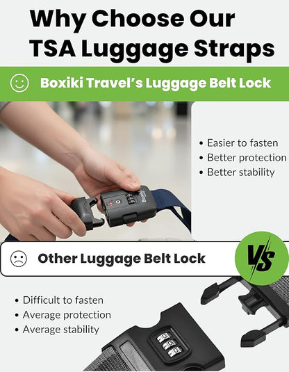 TSA Approved Luggage Straps – Set of 2 Anti-Burst Adjustable Polyester Suitcase Belts with 3-Dial Combination Lock – Prevents Accidental Opening, Secure Travel (Navy)