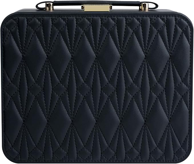 Jewelry Box for Women, Travel Jewelry Organizer Case with Jewelry Tray for Rings Earrings Necklaces Bracelets Watches, Black
