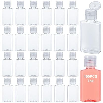 100Pcs 1oz empty travel size bottles 30ml Flip Cap small lotion bottles mini plastic bottle for toiletries clear refillable sample bottle for liquid,shampoo and conditioner container