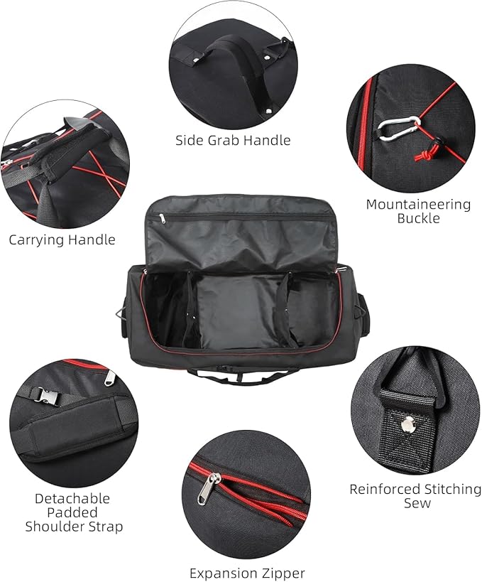 32" Soft-Sided Foldable Wheeled Travel Duffel Bag,Expandable 110L to 140L Rolling Cargo Bag with 2 Wheels and Multiple Pockets1 (Black Red)