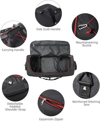 32" Soft-Sided Foldable Wheeled Travel Duffel Bag,Expandable 110L to 140L Rolling Cargo Bag with 2 Wheels and Multiple Pockets1 (Black Red)