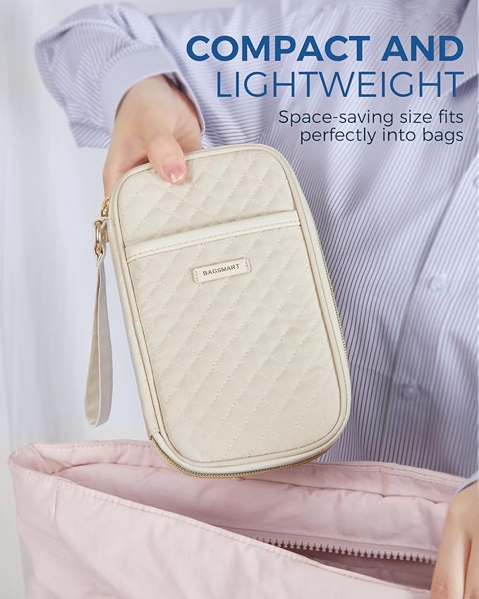 BAGSMART Electronic Cord Cable Organizer Travel Bag Case, Double Layers Tech Electronic Bag, Essentials for Charger, Cable, Phone, Flash drive, Beige