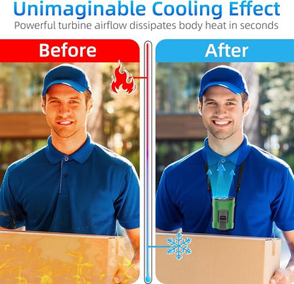Picozon Portable Smart AI Fan, 9000 RPM Strong Airflow, Rechargeable 4 Speeds Hands-free Wearable Waist Clip Necklace Fan with 20H Non-Stop Cooling System for Outdoor, Hiking Jobsite Camping - Green