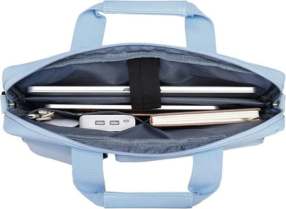 MOSISO Laptop Shoulder Bag 13.3 inch, 13-14 inch Computer Bag Compatible with MacBook Air/Pro 13 / Pro 14, HP Dell ASUS Lenovo with 2 Raised&1 Flapover&1 Horizontal Pocket&Handle&Belt, Airy Blue