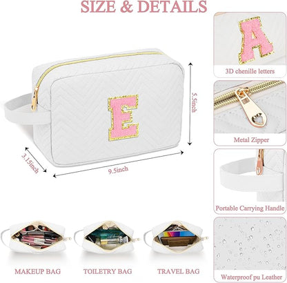 Personalized Initial Makeup Bag Trendy Stuff Leather Waterproof Cosmetic Bag Travel Toiletry Bag, Christmas/Thanksgiving/Halloween Gifts Makeup Organizer Case for Women Girls Mom Girlfriend Wife