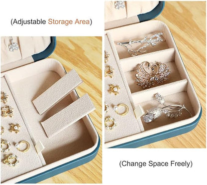 LANDICI Small Jewelry Box for Women Girls, PU Leather Travel Jewelry Organizer Case, Jewellery Storage Holder Display for Ring Earrings Necklace Bracelet Bangle Watch Men Kids Gift, Bluish Green