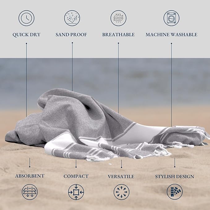 LANE LINEN Turkish Beach Towels Set of 4 - Oversized Beach Towel 39"x71", Durable Sand Proof Towel, Absorbent & Quick Dry, Perfect for Pool or Travel – Alloy