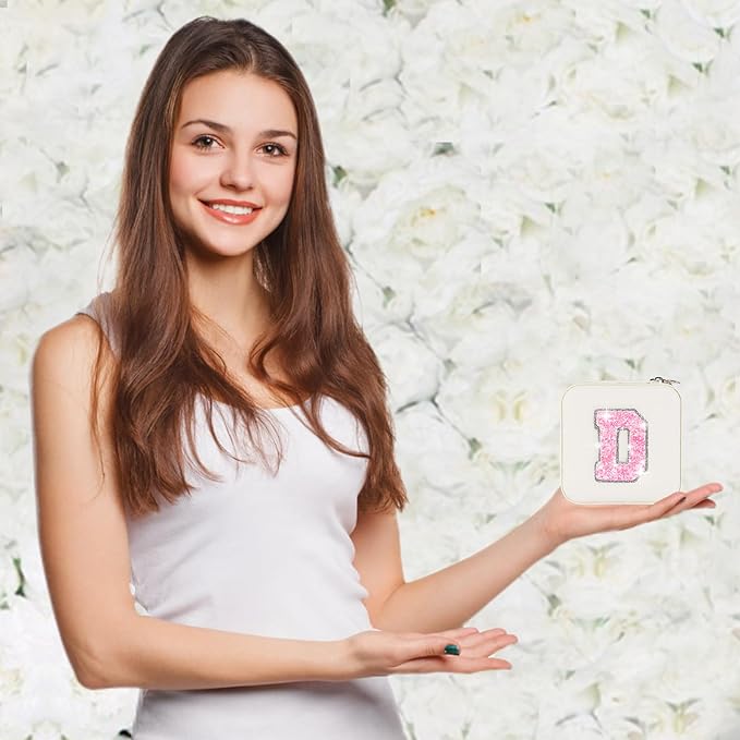 Personalized Jewelry Case for Women Girls - Fashion Mini Jewelry Boxes - Trendy Travel Jewelry Organizer with Initials Letter - Teen Gifts | Cream,D