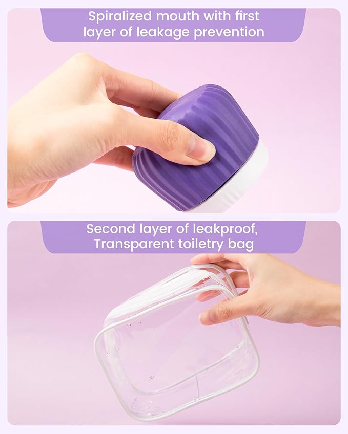 Travel Containers for Toiletries 4 Pack, TSA Approved Travel Size Toiletries, Travel Size Containers, With Clear Bag Leak Proof Silicone Jars, Travel Essentials Creams Jars Carrying Small Items