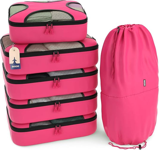 Shacke 6 Set Packing Cubes for Travel - Compression Packing Bags/Travel Organizer - Luggage Organizer Bags for Traveling - Travel Essentials for Women - Cruise Must Haves Packing List
