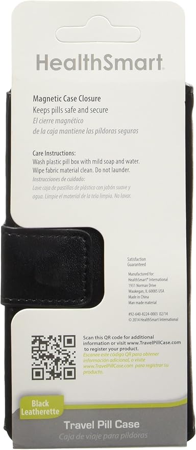 HealthSmart Weekly Pill Organizer, Medicine Organizer, Pill Box for 7 Days, Medication Organizer with Days of the Week, Black