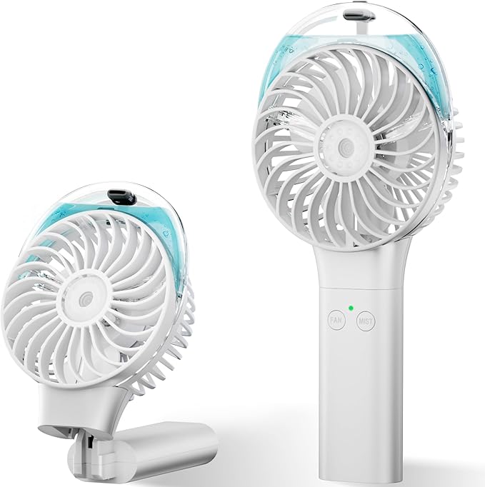 PANERGY Handheld Misting Fan – Rechargeable Battery Operated,Handheld Personal Fan with Mist Spray, Electric Hand Fans, 180° Foldable Mister Fans for Travel, Camping, Disney, Concerts, Office(White)