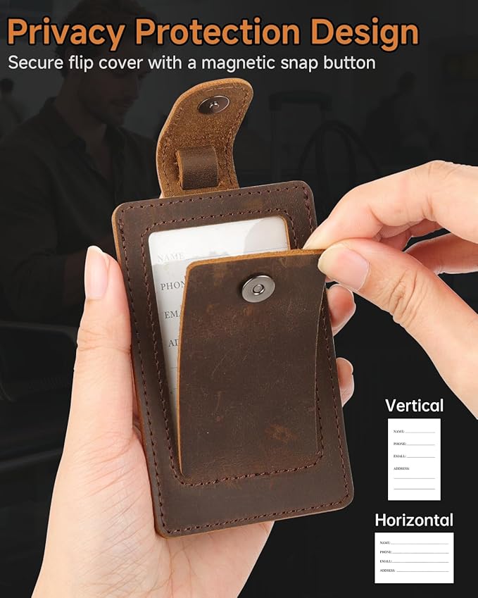 Premium Genuine Leather Luggage Tags for Suitcases - Quick Release, Privacy Protection, Elegant and Durable, Travel Essential Luggage Tag - 2 Pack Coffee