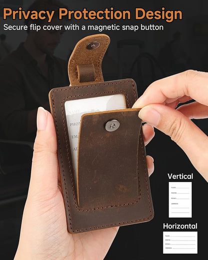 Premium Genuine Leather Luggage Tags for Suitcases - Quick Release, Privacy Protection, Elegant and Durable, Travel Essential Luggage Tag - 2 Pack Coffee