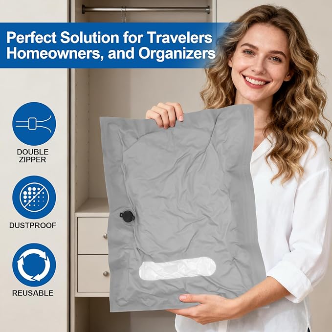 Vacuum Seal Bags For Clothing Travel with Rechargeable Air Pump, Travel Vacuum Bags With Pump, Space Saver Vacuum Storage Bags For Luggage, Reusable Vacuum Storage Bags (2 Bags + Pump)