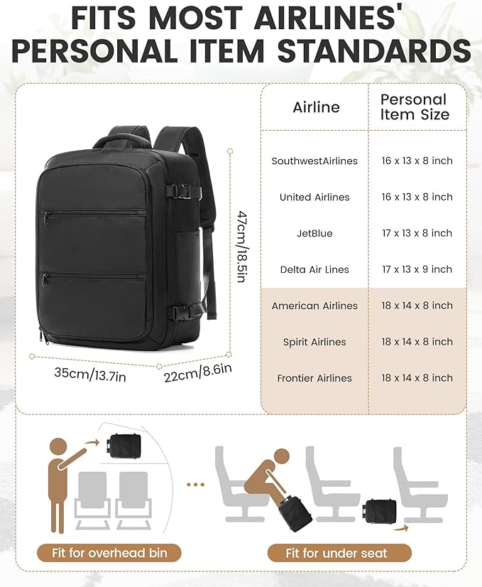 Travel Vacuum Backpack with Garment Bag, Large 18×14×8 Suit Carry on Bags Flight Approved, Personal Item Luggage with Vacuum System, Carry On Suit Luggage for Men Women, Black