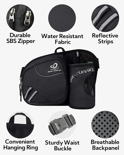 WATERFLY Fanny Pack Waist Bag: Waist Pack for Women Men with Water Bottle Holder Hiking Fanny Pack for Running Walking DogWalking Travel Cycling