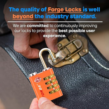 Forge Dual-Opening: Key or Combination Access Lock, TSA Approved Locks for Luggage, Pelican case, Travel, Gym, School, Stainless Steel Shackle.(Orange, 2 Pk)