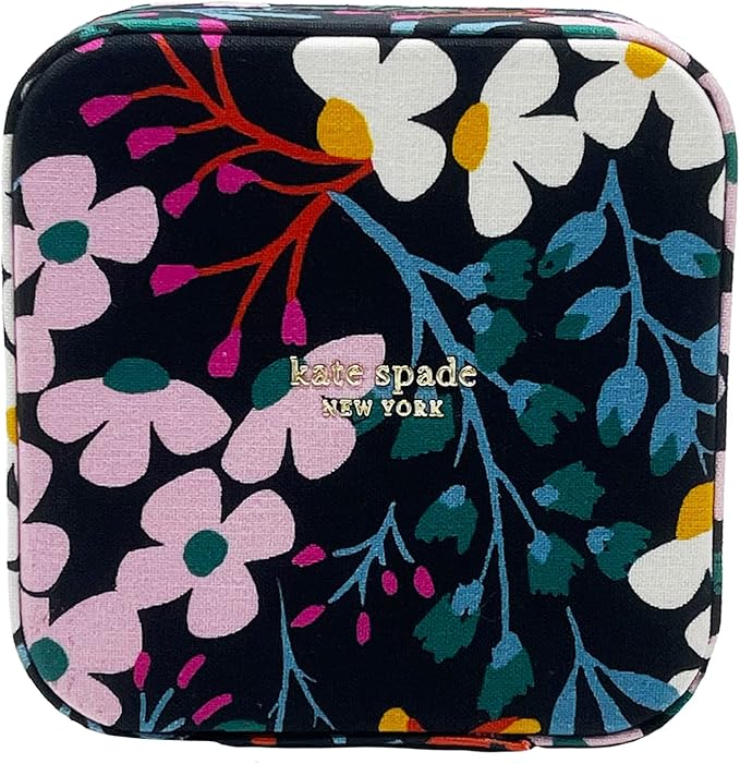Kate Spade New York Black Travel Jewelry Case, Small Jewelry Box to Organize Rings, Necklaces, Earrings, Fall Floral, Fall Floral, Modern