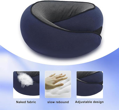 Cloud Sleep Travel Pillow｜360° Adjustable Neck Pillow for Airplane & Office｜NASA Memory Foam｜Free Eye Mask & Earplugs (Dark Blue)