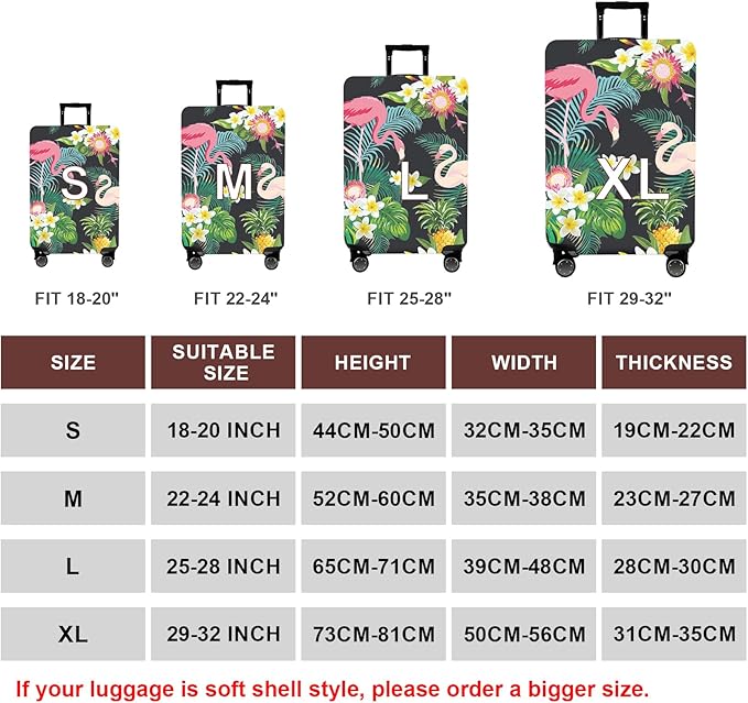 WUJIAONIAO Travel Luggage Cover Baggage Suitcase Cover Protector Skins 18-32 Inch (Flower flamingo, L (for 25-28 inch luggage))