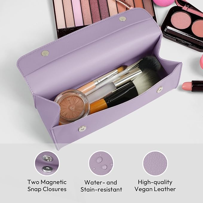 carrotez Stylish PU Leather Makeup Bag: Versatile Travel Toiletry Bag & Cosmetic Pouch, Small Makeup Organizer for Purse Essentials - Ideal Makeup Brush Holder & Sunglasses Case for Women - Violet