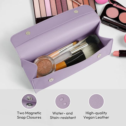 carrotez Stylish PU Leather Makeup Bag: Versatile Travel Toiletry Bag & Cosmetic Pouch, Small Makeup Organizer for Purse Essentials - Ideal Makeup Brush Holder & Sunglasses Case for Women - Violet