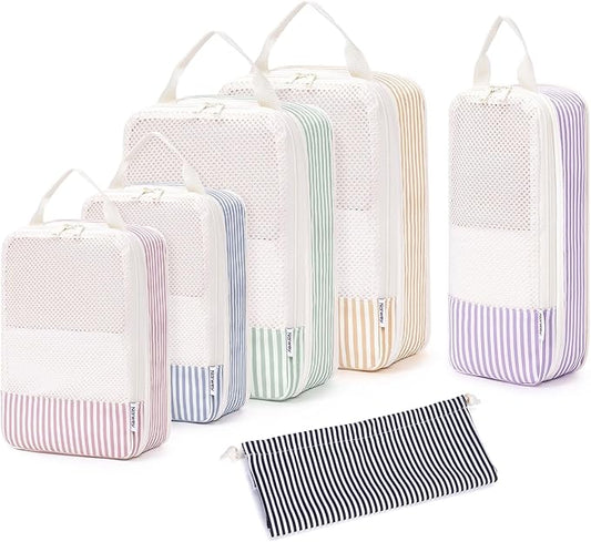Narwey 6 Set Compression Packing Cubes for Travel Kids Women Carry on, Packing Organizers Bag for Backpack Luggage Suitcase Duffle Bags
