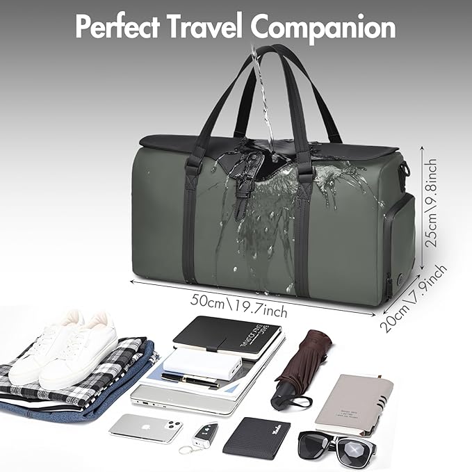 Travel Bag for Men Women, Duffle Bags for Travel with Shoe Compartment Weekender Overnight Carry On Bag with Dry Wet Separated Pocket Personal Item Bag for Gym Trip Workout