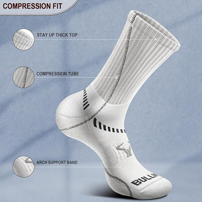 BULLIANT Compression Socks for Men 6Pairs, Athletic Crew Socks Cushioned For Men Sports Running-Arch Support
