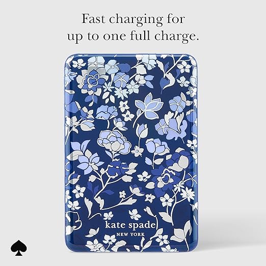kate spade new york MagSafe Portable Charger Power Bank 5000mAh - iPhone Charger for Fast Charging - Magnetic Wireless Battery Pack with USB-C Port - Flowerbed Blue