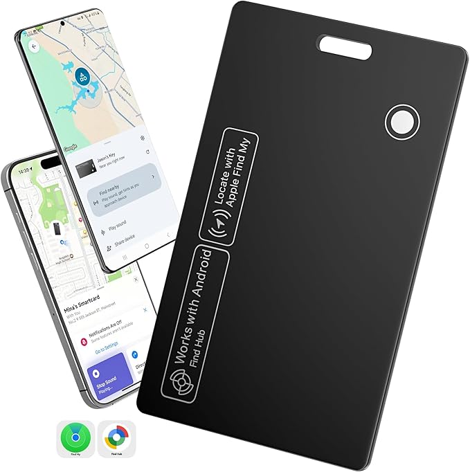 [2025 New] Dual Platform(Both iOS&Android) Rechargeable Air Tags Wallet Tracker Card, Smart Wallet Finder, Compatible with Apple Find My & Google's Find Hub, Item Locator, Wireless Charging,Key Finder
