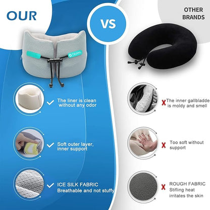 Travel Pillow for Airplane Neck Chin Support Memory Foam Machine Washable Adults Unisex Neck Pillows for Travel Airplane Sleeping Car Office Grey Small