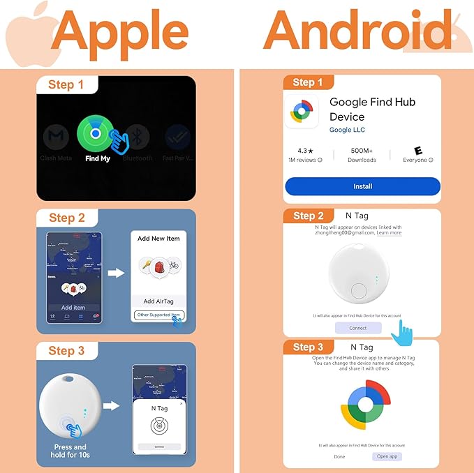 Air Tracker for Android or iOS, Dual System Both iOS and Android Tracker, Find My or Google'S Find Hub App, Smart Tracker Tags with Key Ring, Replaceable Battery, Key Finder/Luggage Tracker etc