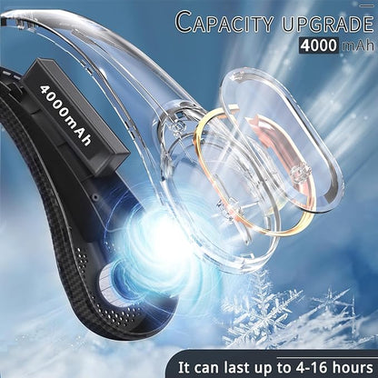 Neck Fan, Bladeless Neck Fan, 4000 mAh Rechargeable Personal Fan, 360° Hands Free Wearable Fan, 3 Speeds Adjustable,Faster Cooling, Ultra Quiet, Suitable for Home, Office, Travel, Sports