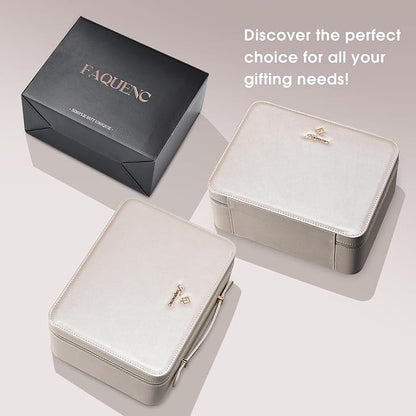 Leather Makeup Case with LED Lighted Mirror 11.4 Inch Travel Makeup Bag Adjustable Brightness in 3 Colors Cosmetic Organizer Artist Storage Bag with Dividers Brush Holder Bag Vanity Pale Gold